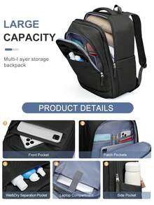 带 USB 充电端口的简易旅行背包，适合男士的 14-15.6 英寸笔记本电脑背包，大容量学校背包，周末背包，随身背包，徒步旅行背包，防水旅行必备品，配有行李带设计，适合户外工作度假旅行必备 - 彩色 - 查看 6