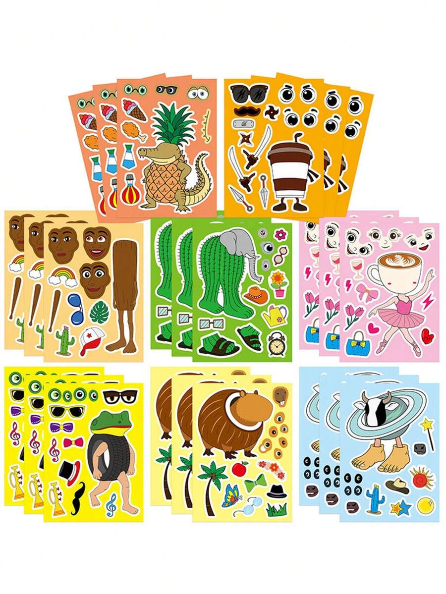 8Sheets New Italian Brainrot AI Animals Make A Fece Puzzle Sticker Funny Tungtungtung Sahur Notebook Laptop Guitar Skateboard Phone Decor Stickers