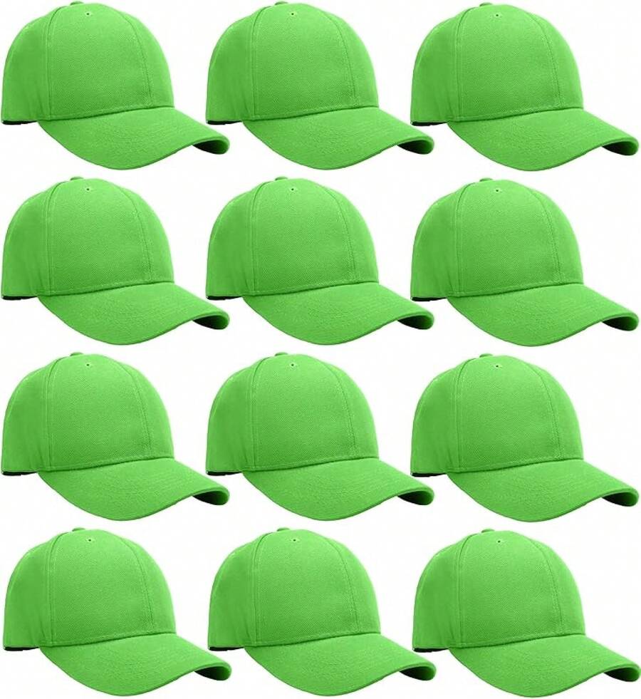 Bulk Lot 12-Pack Adjustable Size Plain Blank Solid Color Baseball Caps - Green - View 1