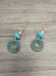 1 paire de boucles d'oreilles circulaires vintage bohèmes creuses en faux turquoise, un cadeau de bijoux convenant pour le port quotidien et les jours fériés pour les femmes