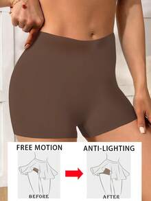 无缝弹力短裤，丝滑冰丝不走光短裤，防摩擦舒适不卷边女士内裤，女士内衣，女士三角裤，适合春夏穿着 - 棕色 - 查看 4