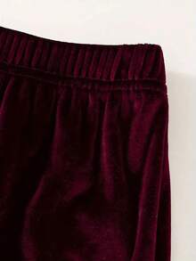 Conjunto de sudadera con capucha y pantalones con cordón de unicolor casual para mujer - Burdeos - Ver 6