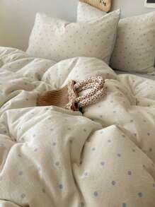 4pcs Bedding Set, Including (1*Duvet Cover + 1*Bed Sheet + 2*Pillowcases, No Filler), Blue & White Polka Dot Pattern, Delicate Print, Machine Washable