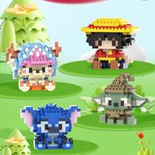 6cm高史迪仔樱花颗粒积木拼装玩具迷你桌面摆件房间装饰动漫卡通卡哇伊节日礼物生日礼物 - 彩色 - 查看 2