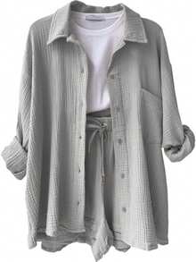 Plain    Casual    Button Front  Button    Home - 灰色 - 查看 1