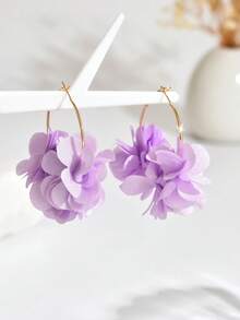 一对优雅波西米亚风花卉布艺流苏耳环，适合作为女士派对和节日礼物，圆形创意花卉耳环，时尚派对配饰（由于拍摄角度不同，可能存在色差） - 紫色 - 查看 5