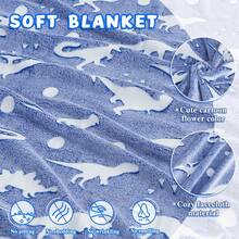 Luminous Dinosaur Blanket, Suitable For Sofa Beds. Ideal As A Gift For Halloween, Christmas, And Birthdays. Suitable For Infants And Children, It's A Cute Blanket. The Luminous Blanket Is Made Of Soft And Comfortable Flannel, For Both Boys And Girls. - Blue Dinosaur - View 7