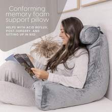 FELIN Almohada de lectura grande, almohada con funda de terciopelo para adultos, adolescentes y niños; soporte lumbar, siéntese en la cama para eliminar el reflujo, resistente a las manchas, funda removible - Gris - Ver 3