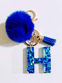 1个字母首字母钥匙扣，可爱毛绒球钥匙圈，可挂在包包、背包、汽车上，是送给女性和女孩的绝佳礼物。这款钥匙扣饰有闪亮的树脂，可用作钱包和手提包的配饰，带有流苏，字母首字母从A到Y。 - 藍色 - 查看 30