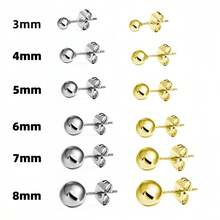 3-8 毫米 1 对银球耳钉，316L 不锈钢防过敏耳钉，简约风格适合男士、女士、青年，钛钢耳环，节日礼物 - 銀色 - 查看 2