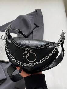 Modna, nowa, minimalistyczna torba damska na klatkę piersiową w jednolitym kolorze, matowe wykończenie i uniwersalny dodatek na jesień/zimę - Czarne - Zobacz 5