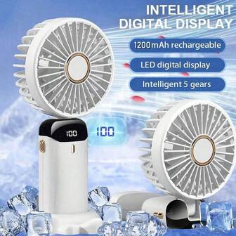 1200mAh Portable Mini Fan Type - C Rechargeable, 1200mAh Long - Lasting Battery, 5 - Speed Adjustable, 90° Foldable Design, 3 - In - 1 (Handheld/Neck/Desk) Fan With LED Display, Must - Have For Summer, Makeup Fan For Women