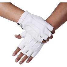 JISEN Men PU Leather Punk Half Finger Snap Performance Gloves - 白色 - 查看 12