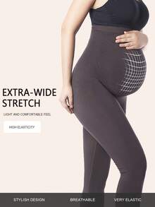 Women's Maternity Solid Leggings - Slim Fit Medium Stretchy High-Waisted Yoga & Sports Pants - 紫紅色 - 查看 3