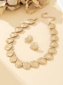 3pcs Bohemian Exaggerated Ocean Life Alloy Shell Necklace & Earring Set, Women's Beach Holiday Choker Necklace, Gift For Her