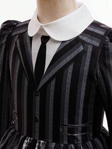 女学生学院制服服装条纹连衣裙假发+袜子3件套服装套装儿童万圣节狂欢节角色扮演生日派对儿童化装舞会 - 黑色 - 查看 5