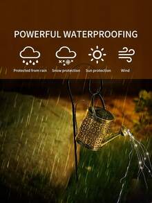 1pc Outdoor Garden Solar LED Water Jug Lamp - Shimmering Watering Can Design, Metal Surface, Rechargeable Solar Panel, Suitable For Path, Lawn, Garden And Porch Decoration As Ambient Lighting, Ideal Holiday Gift, Solar Garden Lamp, Garden Decorative Lawn Lamp, Romantic Lighting, Durable Outdoor Lamp