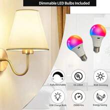 现代 LED 布艺壁灯 | RGB 充电灯泡 | 遥控可调光氛围灯 | 黑色/金色 | 适用于酒店、客厅、卧室、床头柜、餐厅 - 多色 - 查看 10