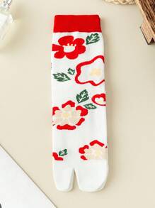 1 Pair Women's Japanese Style Two-Toe Socks, Skin-Friendly Soft And Fashionable Versatile