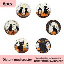 1 set/4 pezzi/6 pezzi Sottobicchieri in fango di diatomee con motivo di gatti neri e zucche di Ognissanti, sottobicchieri per caffè, decorazioni per casa e ristorante per occasioni varie, regali quotidiani, decorazioni per tavolo, decorazioni quotidiane, decorazioni per feste a tema - Multicolore - Visualizzare 7