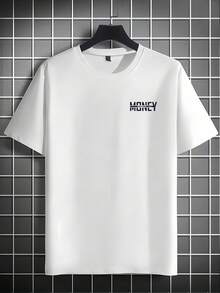 A Men's Short Sleeve-Shirt, Polyester Fabric, Printed With English Patterns, Loose Fit, Fashionable Casual Crew Neck Top, Spring And Summer Outdoor Men's Wear - Röd - Visa 2
