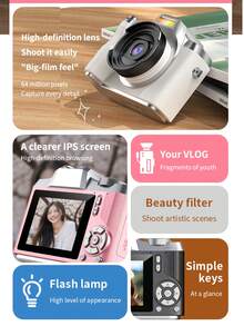 1080P Digital Camera, 48MP, With Flash, USB Charging, Retro Design, Compact & Portable, Suitable For Travel And Daily Photography - White - View 2