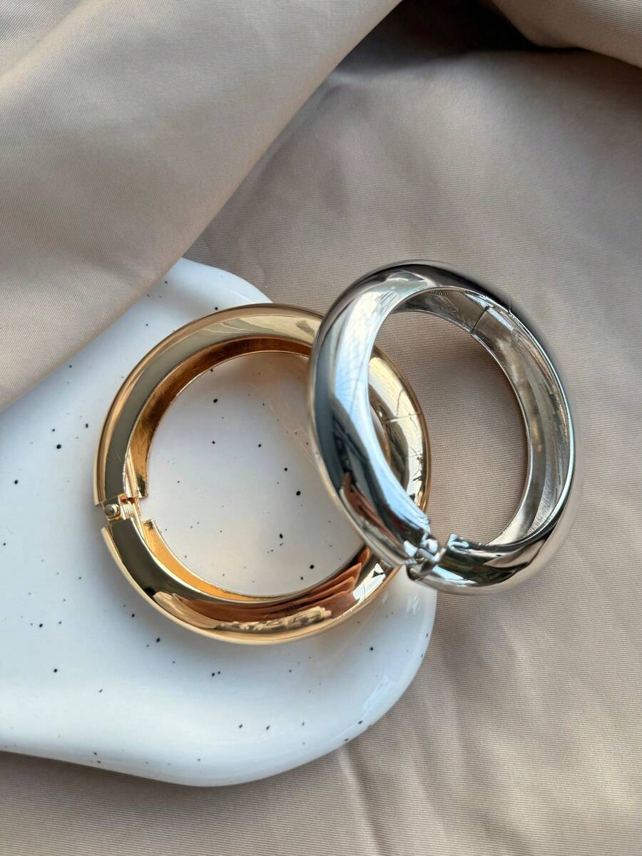 1 Piece Asymmetrical Geometric Bracelets With Gold And Silver Spring Clasp In Minimalist Style - IPL256096-1 - 查看 1