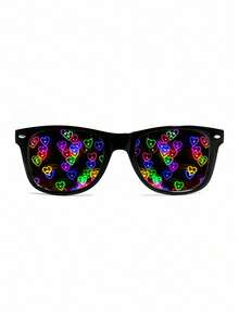 2pcs Heart-Shaped Diffraction Fireworks Party Glasses - 1*black Frame/all Gray/star+1*black Frame/all Gray/heart - View 2