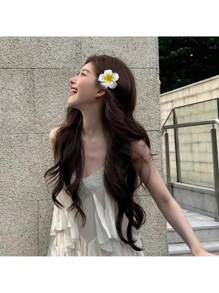 1件套女士亚克力大花夹，简约时尚，后脑勺发髻，半扎发饰，鲨鱼发夹，优雅精致的海滩旅行度假装，搭配发爪，个性创意拍照道具，适合日常户外穿着和发饰实际产品可能略有差异时尚发爪夹秋季配饰 - 白色 - 查看 4