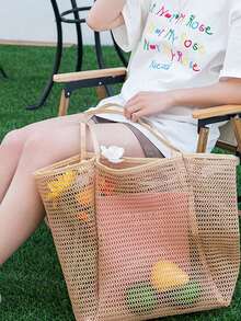 Bolso de malla de nailon para viajes a la playa, bolso de mano y de hombro casual, plegable para mujeres, adecuado para la playa, picnics y vacaciones, disponible en varios colores