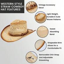 Breezy Summer Style ✨Lightweight & Breathable | Chic Woven Patterns | UV-Shading Wide Brim,Sweat-Proof Inner Band + Statement Hat Band For Comfort & Flair!Perfect For Casual Wear Or Costume Looks-Add Effortless Charm! - 布朗2 - 查看 2