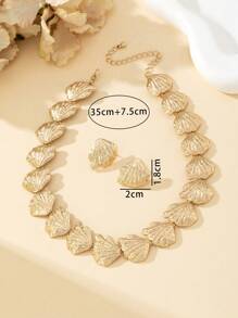 3pcs Bohemian Exaggerated Ocean Life Alloy Shell Necklace & Earring Set, Women's Beach Holiday Choker Necklace, Gift For Her