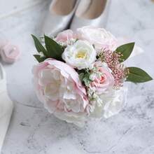 Dusty Blue Wedding Bouquets For Bride Bridesmaid, White Wedding Artificial Roses Flowers For Wedding Bouquets Ceremony, Anniversary - Blush Pink & Ivory - View 3