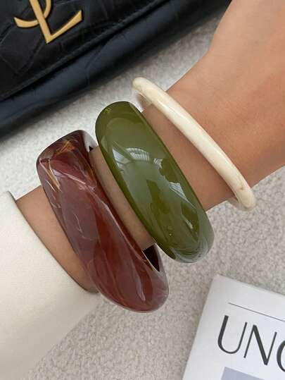 1pc/3pcs/Set Bohemian Geometric Arc Resin Cuff Bracelet, Luxurious Casual Party Women Couples Wedding Holiday Versatile Metal Jewelry Bracelet Gift (The Material And Color Of The Bracelet Are Subject To The Actual Product)