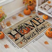 1 pieza Felpudo de entrada con estampado de calabaza de Acción de Gracias, alfombra suave antideslizante y absorbente lavable para cocina, decoración festiva y acogedora para el hogar, alfombra rectangular de pelo corto para sala de estar, dormitorio, cocina, lavandería, baño - Multicolor - Ver 2
