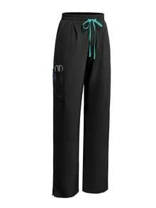 cimmuovere Women's Solid Color Casual Pants With Multiple Pockets, Side Slit, Contrast Color Waistband, Suitable For Scrubs, Nurse Uniforms, Workwear, Dentist, Healthcare, Pet Hospital, Laboratory Spring Black - Black - View 5