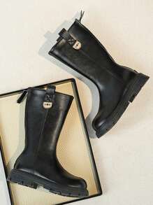 1 双时尚毛绒内衬儿童 PU 皮革高帮靴，防水防滑，冬季百搭