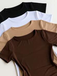 Kit 4 Women's Double Suplex Blouse Basic Elegant Blogger - 黑色,白色,米色和棕色 - 查看 2