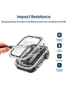 Compatible For Apple Watch Case With Tempered Glass Screen Protector, 5 Packs Double Bling Case Crystal Rhinestone Bumper Overall Hard PC Ultra Protective Cover, Compatible With Apple Watch 38/40/41/42/44/45/46/49mm, Series Ultra/SE/11/10/9/8/7/6/5/4/3/2/1