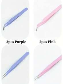 4-Piece Set Of Stainless Steel Tweezers, Jewelry Making Tools, Epoxy Resin Mold Tools, Color Tweezers Kit, Handmade Jewelry Accessory Color Scrapbook Tweezers, Straight And Curved Tweezers Are Suitable For DIY, Scrapbook, And Are Good Helpers For Beads And Delicate Projects. Guka Flower, Pink/Blue/Purple/Black - Màu tím - Xem 7