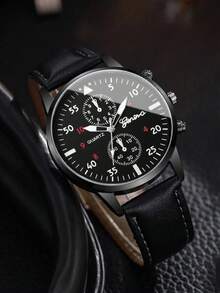 3pcs Set Men's Black Stainless Steel Watch Band Minimalist Business Quartz Watch + Bracelet, Daily Wear Decoration - Black - View 3