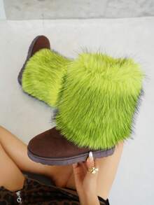 Damen Schneestiefel Y2K einfarbig 2025 Neu Herbst/Winter rutschfest Große Größen Schlüpfen Flauschig Kunstfell Stiefel Dick warm Mode einfach sexy schlank Plüsch Schuhe Elegant Kunstfell Patchwork Party Grün