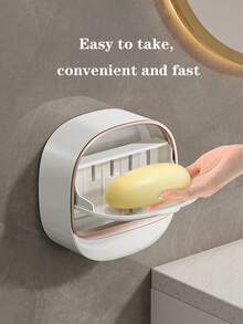 1pc Soap Dish With Drainage Function, Wall-Mounted Soap Holder Tray Container, Suitable For Bathroom, Bathtub And Kitchen Sink, Universal Soap Dish For Shower