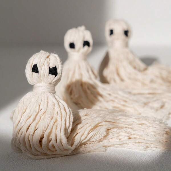3pcs/Set Macrame Ghost Handmade Tasseled Ghosts, Halloween Decor Gothic Wall Hanging Ghosts, Home Decor