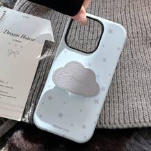 GUCADI 二合一磨砂皮革纹理云朵支架 16 手机壳 适用于 15 Pro Max、13、12 高端星空风格 创意个性防水防震防摔防刮 - 藍 - 查看 3