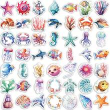 SCXXBSW 50pcs Water Color Marine Creatures Creative Fun Exquisite Stickers DIY Decorative Skateboard Phone Case Guitar Waterproof Stickers - Multicolor - View 6