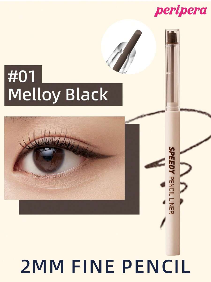 Peripera Chì kẻ mắt K-Beauty hiệu quả, dạng gel, đầu nhọn 2mm, độ lên màu cao, màu sắc đậm đà, chất phấn mịn, lâu trôi, lớp nền lì, chống nước, chống mồ hôi, phù hợp cho trang điểm hàng ngày và phong cách Hàn Quốc. - #01 Melloy Black - Xem 1