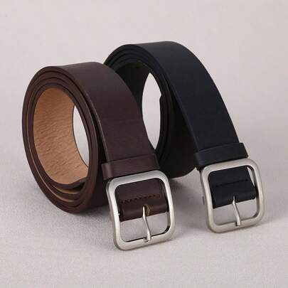 2Pcs Women's Belts, Minimalist Versatile Pu Buckle Leather Belt, Square Casual …