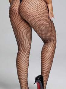 1 Pair Plus Size Women's Fishnet Stockings, Versatile All-Match - Black - View 2