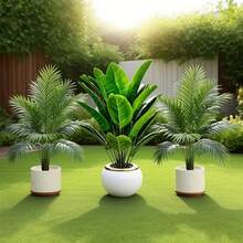 Set de 3 piezas, 36 plantas artificiales de hojas grandes - Adecuadas para uso en exteriores: árboles decorativos de selva tropical, plantas en maceta para interiores/exteriores durante todo el año, decoraciones para bodas y hoteles, estilo de árboles artificiales para jardín y terraza, Día de la Bastilla, Día de los Abuelos, Eid Al-Fitr, Decoraciones del Día de la Independencia, plantas verdes resistentes a los rayos UV, requisitos de bajo mantenimiento